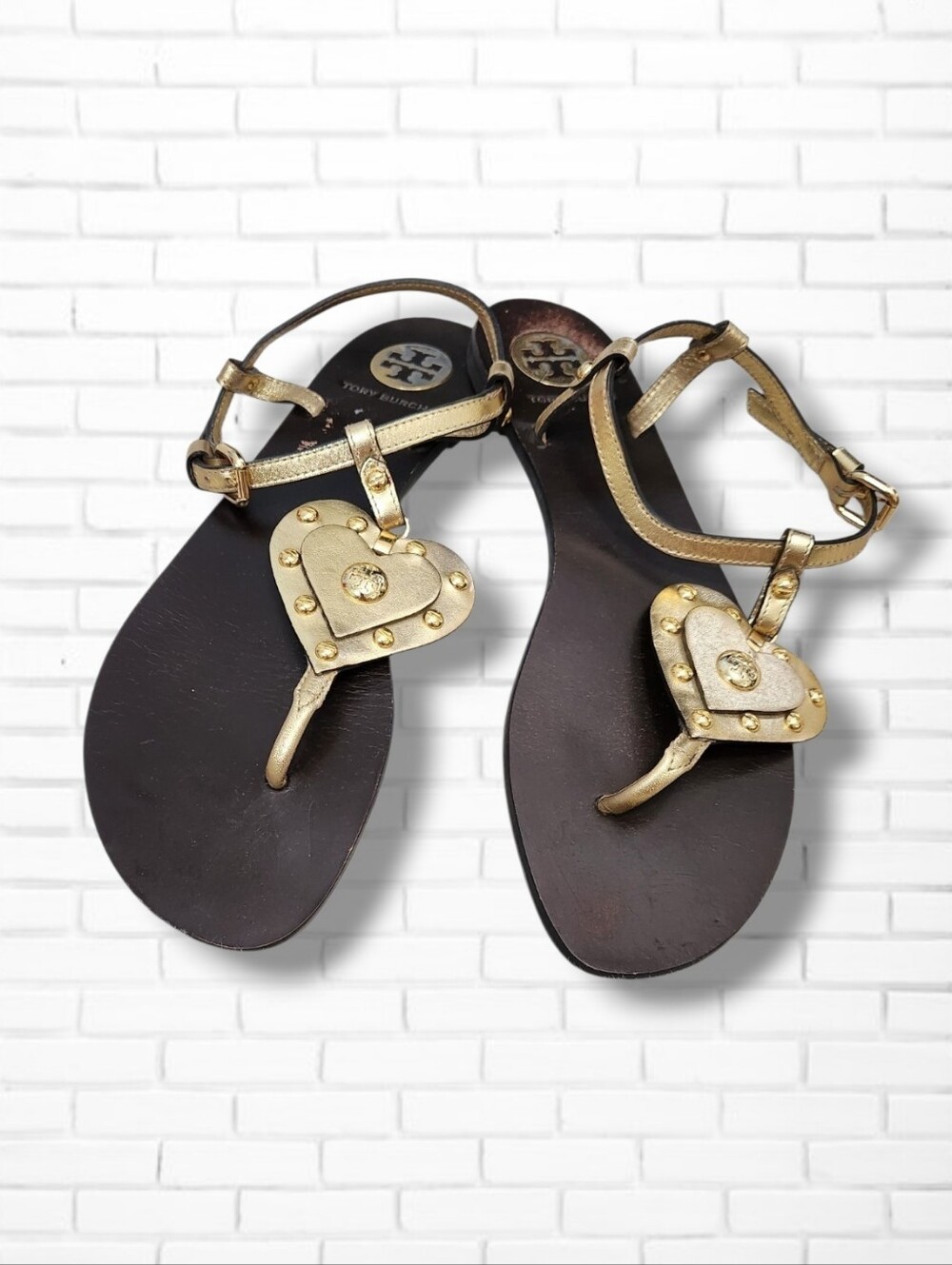 Tory Burch Gold Heart Design Thong Sandals Size 9